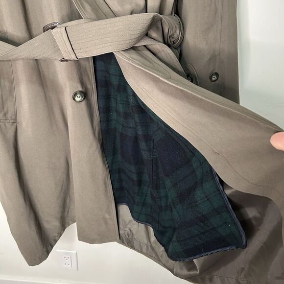 Vintage Ralph Lauren Trench Coat Mens 50R Wool Blend Lined Belted Brown Collared - Picture 4 of 16